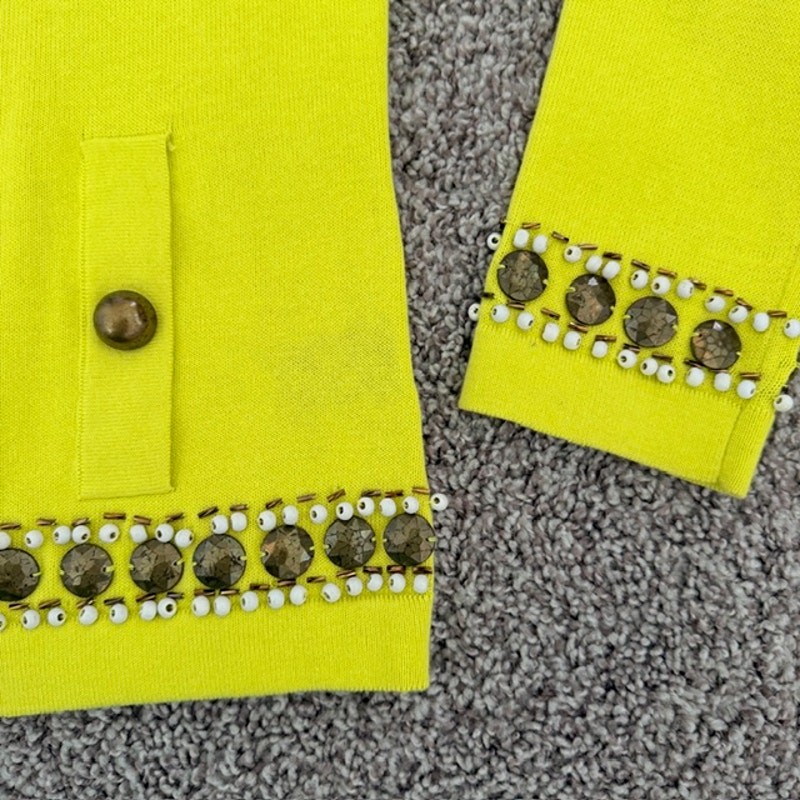Michael Simon Cardigan Chartreuse Yellow-Green Embellished Beads Women's Small View 5