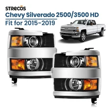 Pair Halogen Headlights For 2015-2019 Chevy Silverado 2500HD 3500 HD Chrome L+R