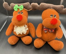 Vintage Russ Plush Christmas/Holiday Girl Boy Red Nose Reindeer Ornaments