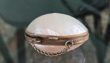 Antique Victorian Mother of Pearl Shell Thimble Case Holder with Chain