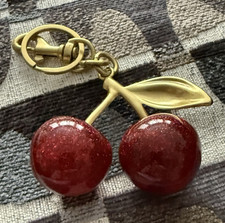 Gold Tone Red Glitter Cherry Fruit Charm Key Chain Keyring Women bag charm