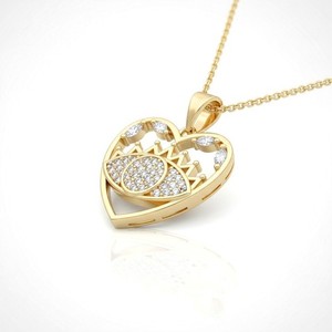 Authentic Gold Plated with Cubic Zirconia Evil Eye Heart Pendant Necklace