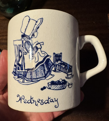 Royal Crownford England Ironstone Blue & White Wednesday Mug - Tea/Coffee/Cocoa