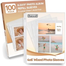 Photo Sleeves for 3-Ring Binder, 4x6 Mixed Format, 100 Pack for 600 Pictures,...