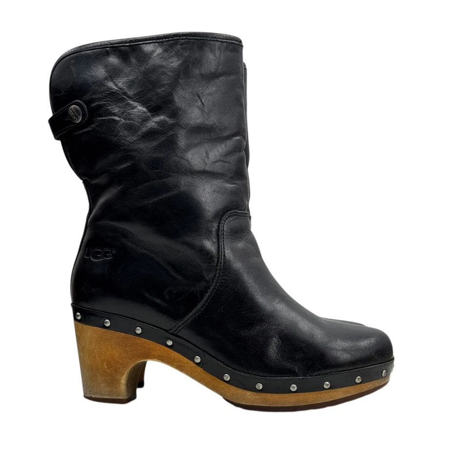 Bota forrada de piel de oveja UGG Lynnea talla 7 para mujer zueco de madera puño tirar de cuero  Foto 3 de 4