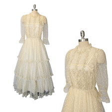 Gunne Sax Vintage 70s Lace Maxi Dress Size S 7 Ivory Wedding Tiered Romantic