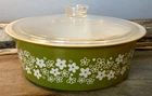 Vintage Pyrex 4 Qt Big Bertha With Lid #664 Spring Blossom Green Crazy Daisy