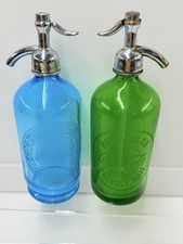 LOT OF 2: VTG COCA~COLA BOTT CO ADV GREEN & BLUE GLASS SELTZER BOTTLES (MI/AZ)