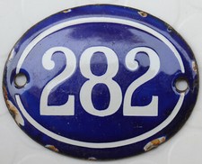 Old blue oval French house number 282 door gate plate plaque enamel steel sign