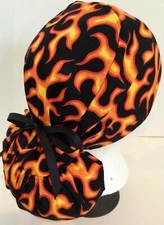 Flames Medical Ponytail Pouch Surgery Scrub Cap Chef Hat Dental Anesthesiologist