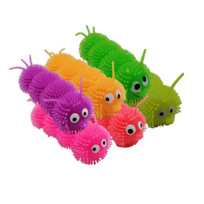 6 tlg. Zottelraupe LED blinkend Leuchtraupe Knautschtier Tombola Mitgebsel 10 cm