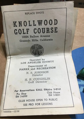 Granada Hills CA L.A. County Knollwood Golf Course VTG 1950's Golf Scorecard 2pc - Picture 3 of 9