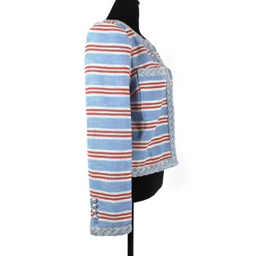 Veronica Beard Arrowe Striped Jacket NEW Multicolor Blue Braided Trim Blazer 16 - Picture 2 of 8