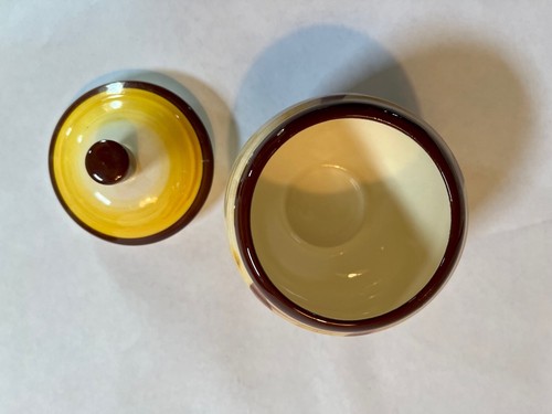 Cream & Sugar Vernon Ware Vernonkilns Organdie Yellow Brown Plaid w/ Lid Vintage - Picture 7 of 10