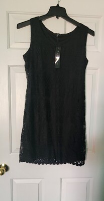 tiana b black lace dress Tiana B Black Dress Sleeveless Ruched Stretch Lace Overlay Size 8