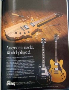 1983 GIBSON Les Paul & ES-335 Dot print ad - "American-made. World-played"