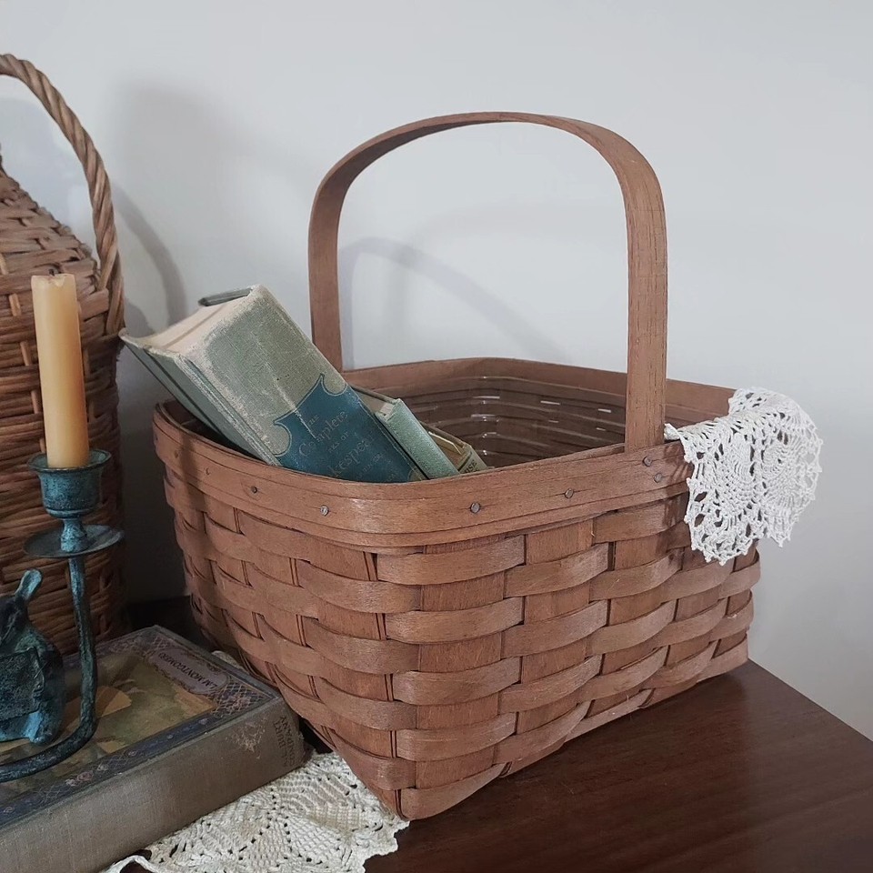 Vintage Large Longaberger Basket 1985 Signed Market Basket Fixed Handle