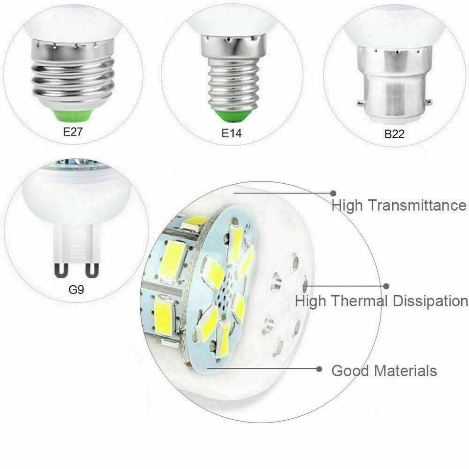 10x LED Corn Light Bulbs E14 E27 B22 BC G9 GU10 5730 SMD 7W - 20W White Lamps RE - Image 3 of 4