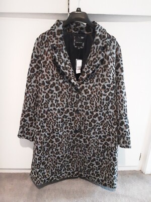 Lane Bryant Sz 16 Blue Leopard Print Wool Blend Coat Jacket