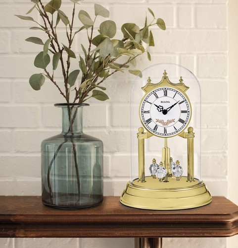 Bulova Mantle Clock Westminster Chime Crystalline Gold Pendulum - Picture 2 of 8