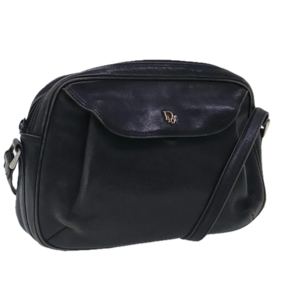 Sac bandoulière Christian Dior cuir noir or authentique 95479