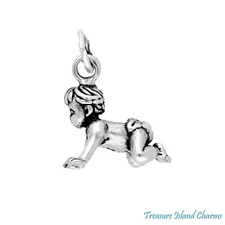 Crawling Baby in Diaper Toddler Child 3D 925 Solid Sterling Silver Charm