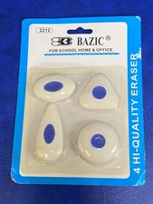 1 Pkg of 4 Bazic Hi-Quality Eraser White Disk Shapes School Office MPN 2212