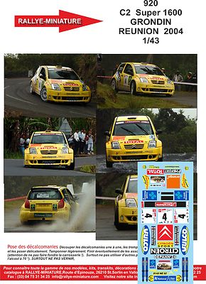 Décalcomanies 1/24 Pour Citroën C2 S1600 Grondin - Tour Auto Réunion 2004 - Réf. 0920