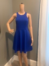 EXPRESS Royal Blue FIT & FLARE Stretch Halter Neck Dress Sz. 8 *Excellent