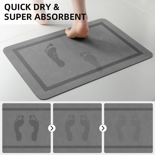 Super Absorbent Bath Mat Rug Quick Dry Non-Slip Shower Rug, Grey, 24"x16" - Picture 8 of 9