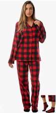 Printed Red and Black Flannel Button Front PJ Pant Set Women's Small pajamas