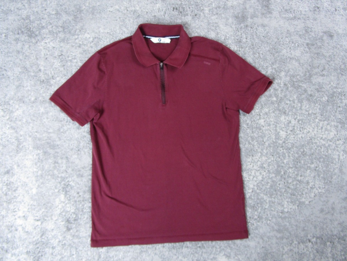 BMW Polo Shirt Mens Large Red Short Sleeve 1/4 Zip Casual