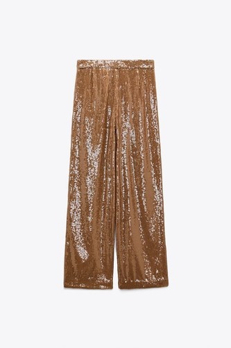 ZARA LIMITED EDITION LIGHT BROWN SEQUIN TROUSERS SIZE M - Picture 17 of 17
