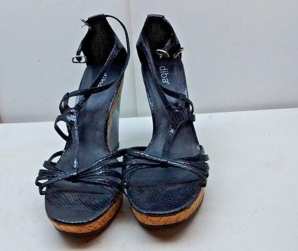 Diba Mujeres Negro Imitación Serpiente Plataforma Tirantes Cuña Sandalia Informal Vestido Zapato 9.5M Foto 2 de 4