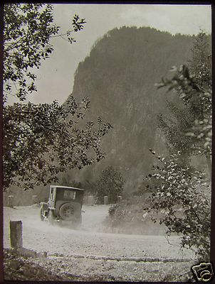 Glass Magic Lantern Slide CAR ON MOUNTAIN ROAD C1920 PHOTO NORTHERN ITALY ?