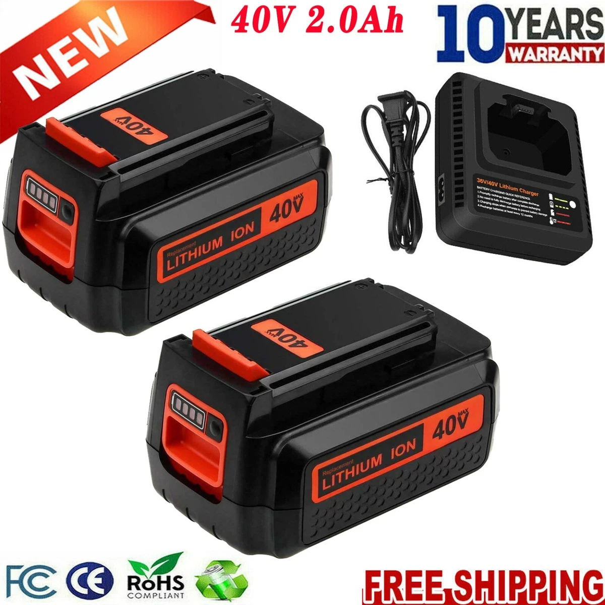 40 Volt for Black and Decker 40V 5.0Ah Max Lithium Battery LBX2040 LBXR36  LSW36