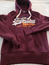 REAL SUPER DRY JAPANESE HOODED SWEATSHIRT SMALL EUC GARNET/RED POCKET