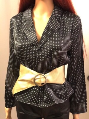 Kate Spade Saturday Black White Stars Button Down Boxy Long Sleeve Shirt Sz L