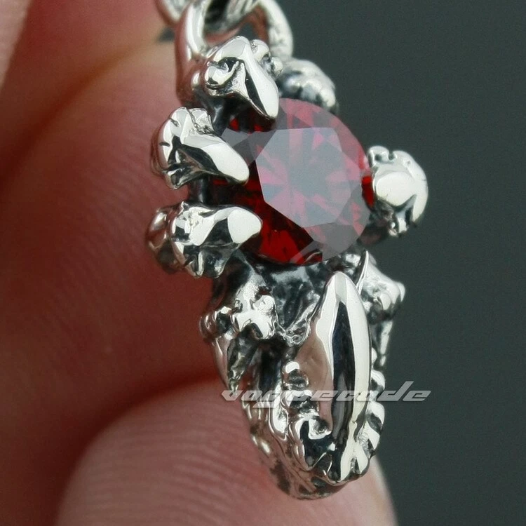 Piedra circonita 925 plata esterlina garra de dragón pendiente punk joyería 8R006D BZ Foto 4 de 4