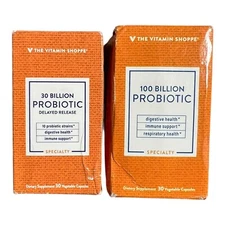 the Vitamin Shoppe PROBIOTIC 30 BI AND 100 BI 30 CAP EACH BOTTLE EXP SEE PHOTO