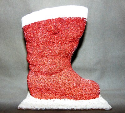 Sehr seltener alter deutscher großer Pappmaché Nikolaus/Weihnachtsmannstiefel Bonboniere