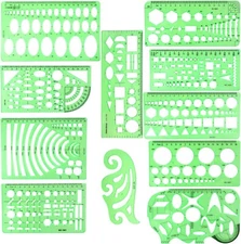 11PCS Geometric Drawings Templates, Drafting Stencils Measuring Tools