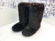 Brown Beaver Fur Boots for Women, Mukluks, Wi...
