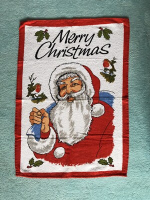 Vintage Weihnachtsmann Geschirrtuch Santa Xmas Küche 25,5x18