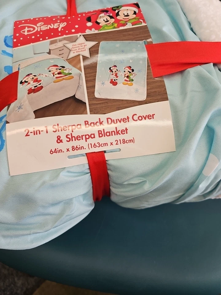 NUEVO CON ETIQUETAS Navidad Disney 2 en 1 Mickey Minnie Mouse Sherpa Doble Funda Nórdica Manta  Foto 4 de 4