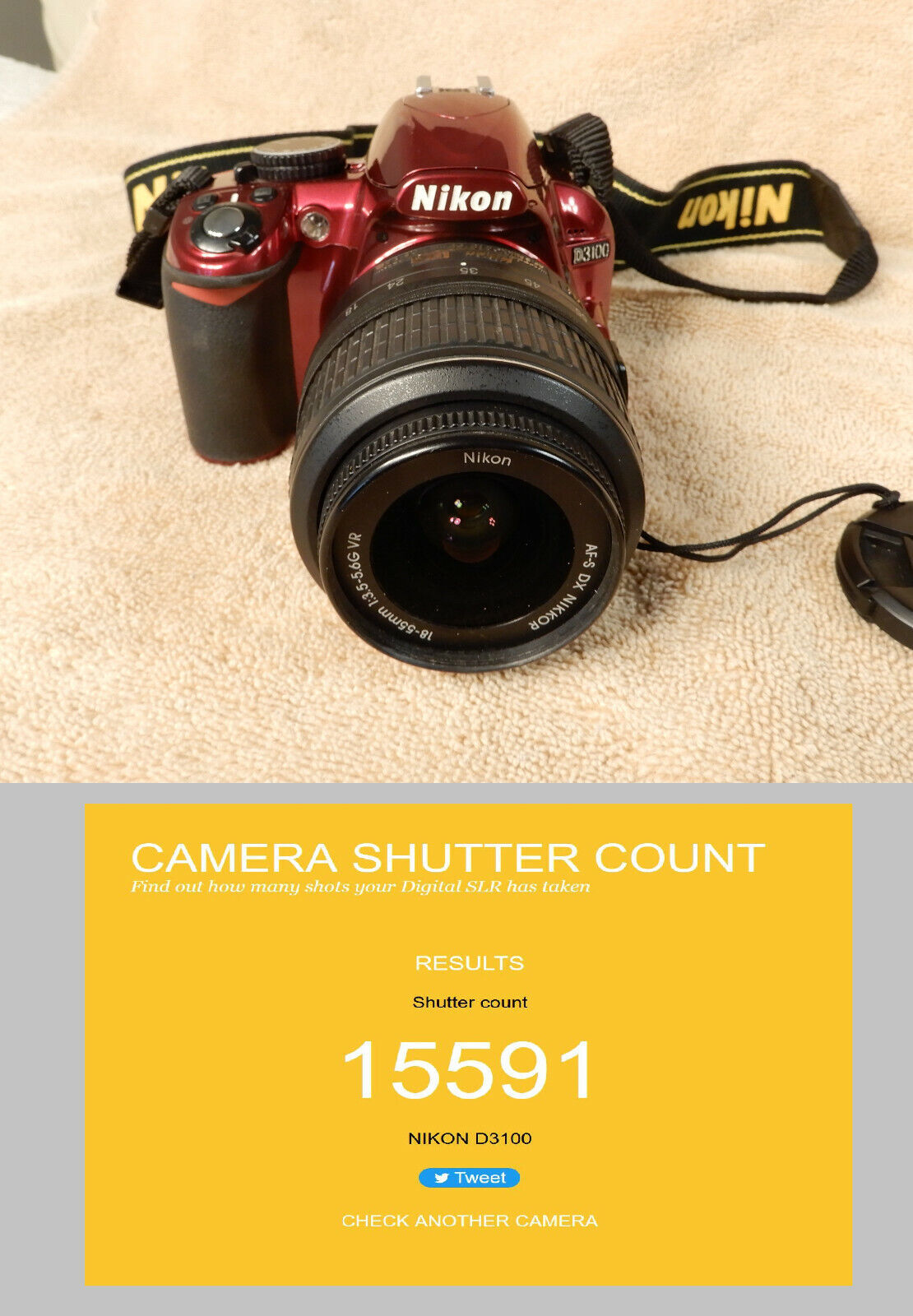 Nikon D3100 14.2MP Digital SLR Camera - Red w/ 18-55mm VR Lens- 16gb SD Card