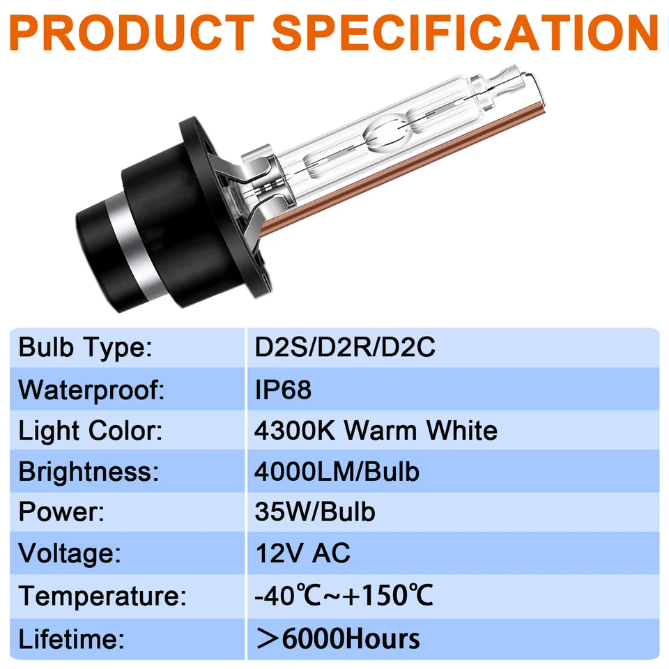 2X D2S 35W 6000K 8K 10K HID Xenon Replacement Low/High Beam Headlight Lamp Bulbs - Image 4 of 4