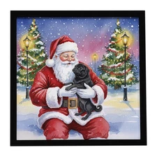 Caroline's Treasures Black Pug with Santa Claus Framed Metal Print FNT1069MFP88