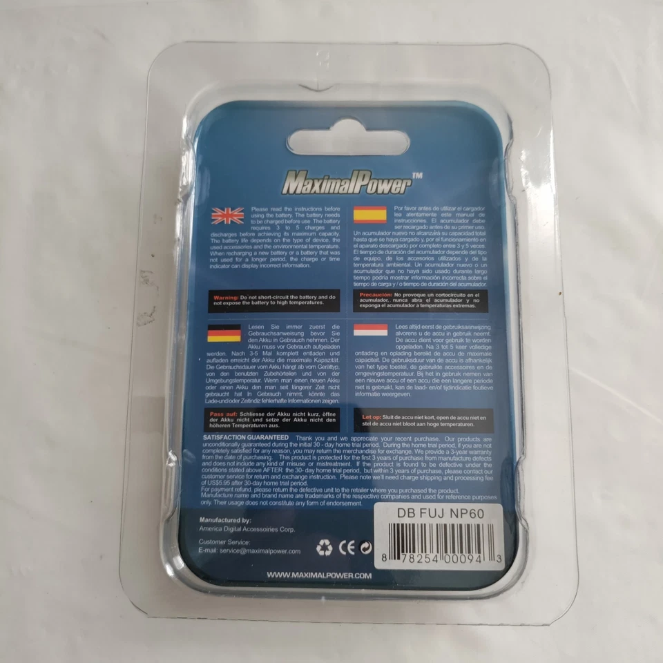 Potencia máxima - Batería de repuesto para cámara digital/videocámara Fuji NP-60 nueva Foto 3 de 3