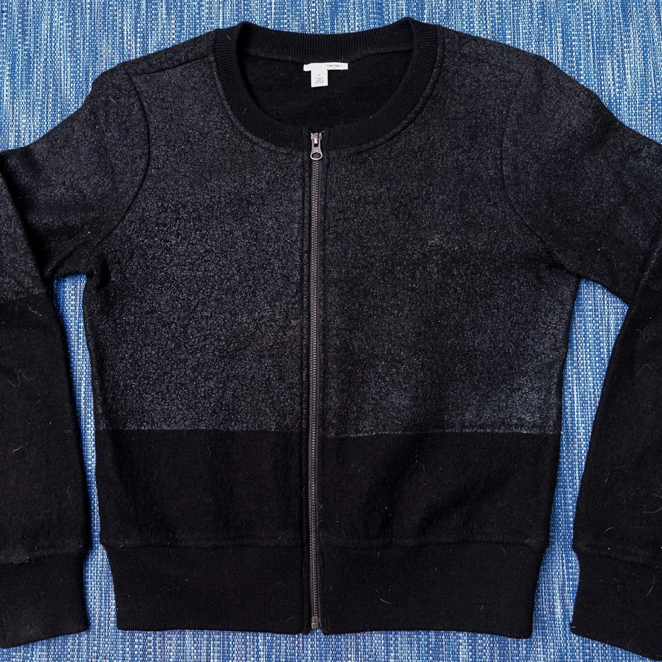 Chaqueta Bomber Halógena Para Mujer Talla Mediana Gris Negra Cremallera Lana Merino Moderna Foto 2 de 4